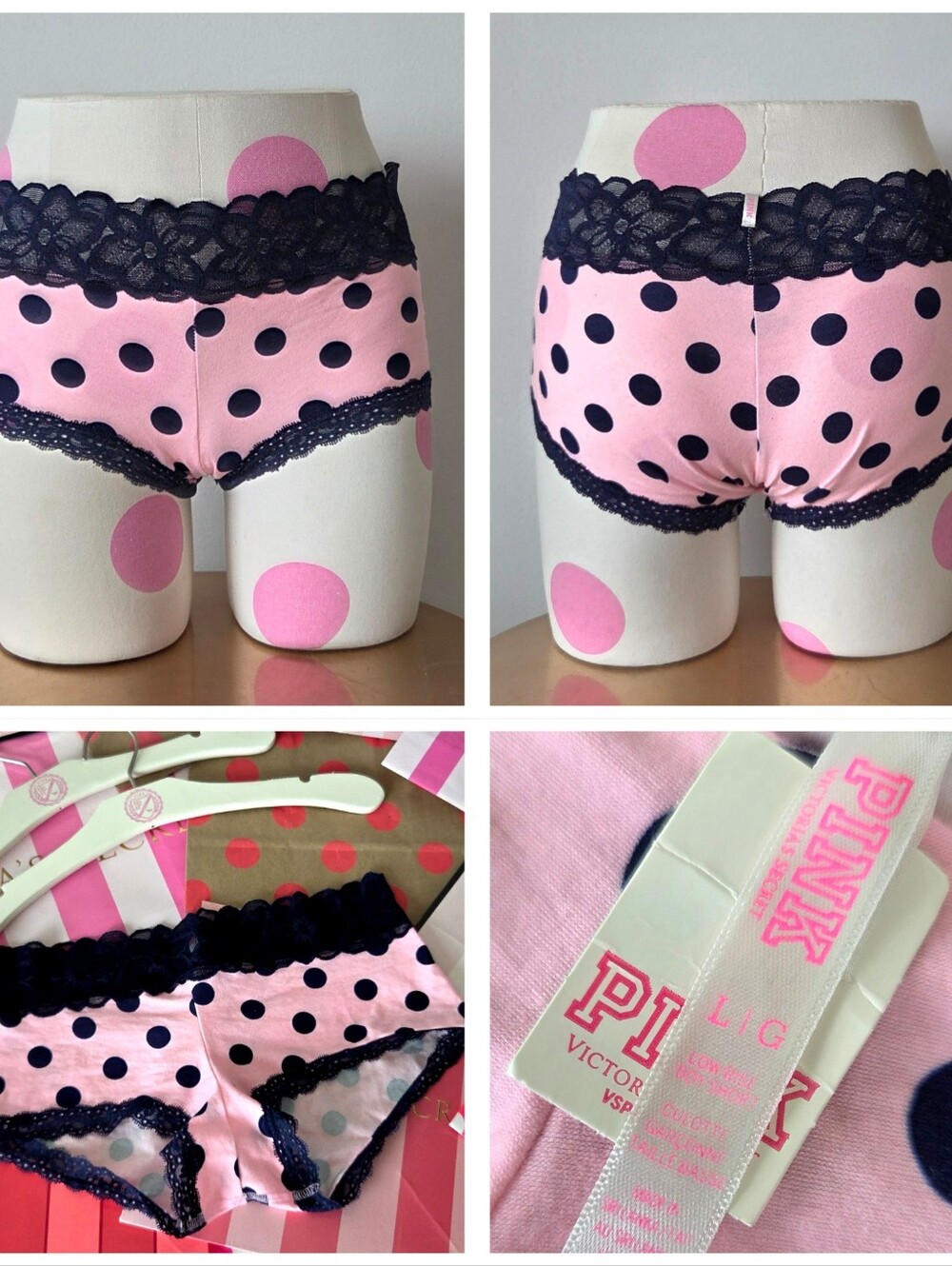 Victoria's Secret PINK VTG  Polka Dot Lace Cotton Boyshort Panty NWT Y2K HTF